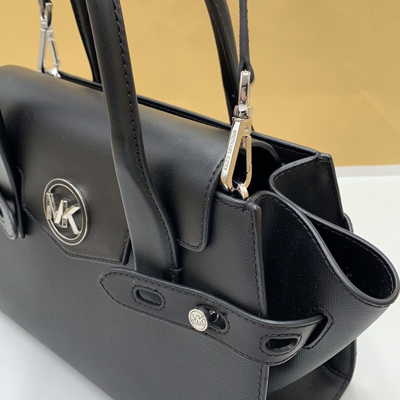 MICHAEL KORS Carmen Medium Flap Saffiano Leather Belted Satchel Black color - Picture 11 of 16